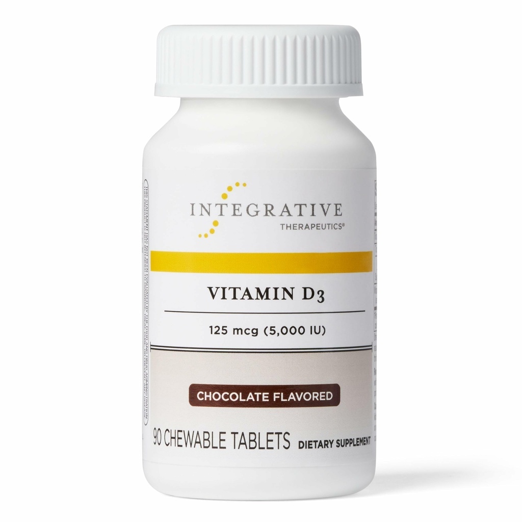 Interaktywna terapia Witamina D3 125 mcg - Suplement Witaminy D dla zdrowia kości i wsparcia immunologicznego * - Bezglutenowy i bezmleczny - Czekoladowy, 90 Tabletki do żucia (90 Servings)