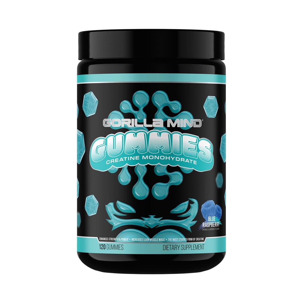 Goryl Mind Creaine Gummies - Third- Party HPLC Tested Wedding 124; 5g Creapure ® Monohydrat kreatora 124; Zweryfikowany potencjał i czystość 124; Siła · Siła · Silne mięśnie 124; Nie Dodano cukru 124; Niebieski aromat malinowy
