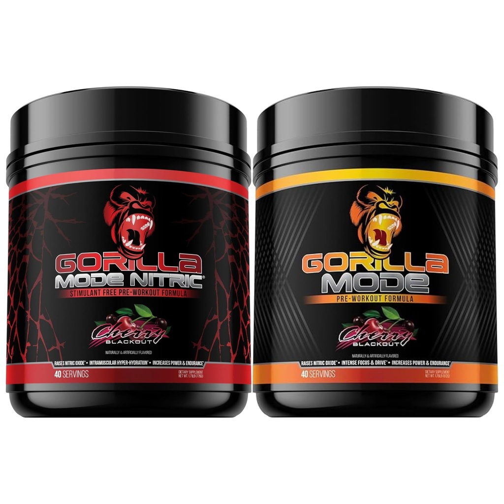 Tryb gorilla pre-Workout & Gorilla Tryb azotu Ulepszony Stymulant - Najlepsze Degustacja i najbardziej skuteczne Stymulant Free-Trening pre- pre- Workout 124; Masywny pompa do 124; Laser Focus Energy Power (Cherry Blackout)