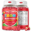 Żelazo Suplement Gummie dla dzieci z Multivitamin, Wapń, Cynk, Folate - Dzieci Żelazne Gummie Wsparcie immunologiczne, Blood Builder, Niedobór żelaza, Anemia & Energia - Wegan, Truskawka 60 Hrabia