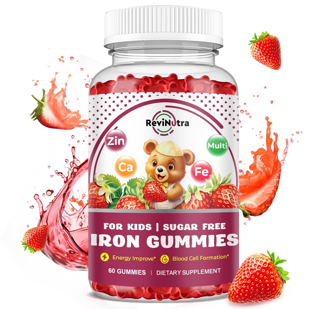 Żelazo Suplement Gummie dla dzieci - z wapniem, Cynk, Dzieci Multiwitamina z Żelaznymi Gummiami - Wsparcie immunologiczne, Blood Builder & Wsparcie energetyczne dla niedoboru żelaza, Anemia, Wegan - 60 Hrabia
