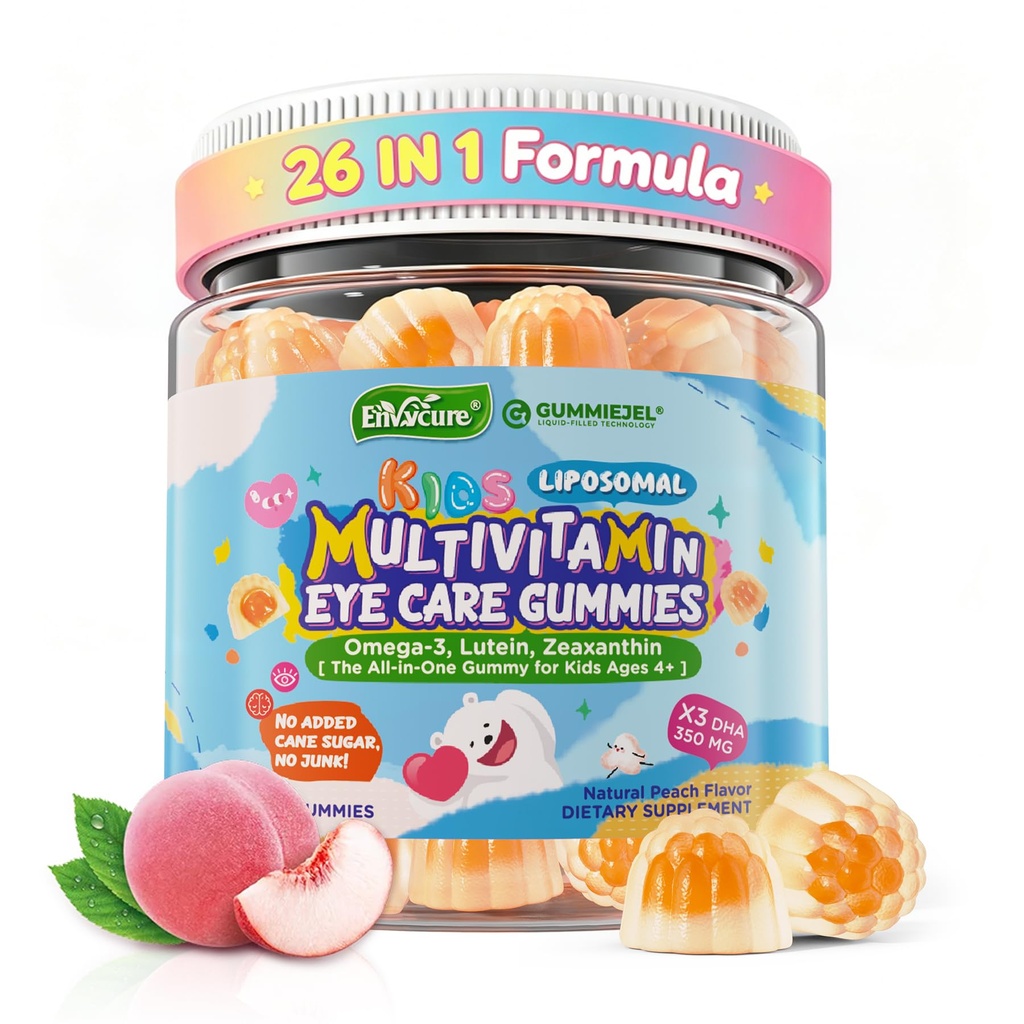 Dzieci Multivitamin Gummies z żelaza, 450mg Algae Omega-3, Metylowane B12, Folate, Fiber 2g, Probiotyki, Magnezu, A, C, D, K, Cynk, Dzieci Witaminy na wzrost, Mózg, Oko, Gut, Immune, Cukier wolny
