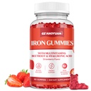 Żelazne żeberka dla kobiet i dzieci - Żelazo Suplement Gummie z Multivitamin dla Blood Builder, Energia, Niedobór żelaza i niedokrwistość - Sugar Free Vegan Truskawka 60