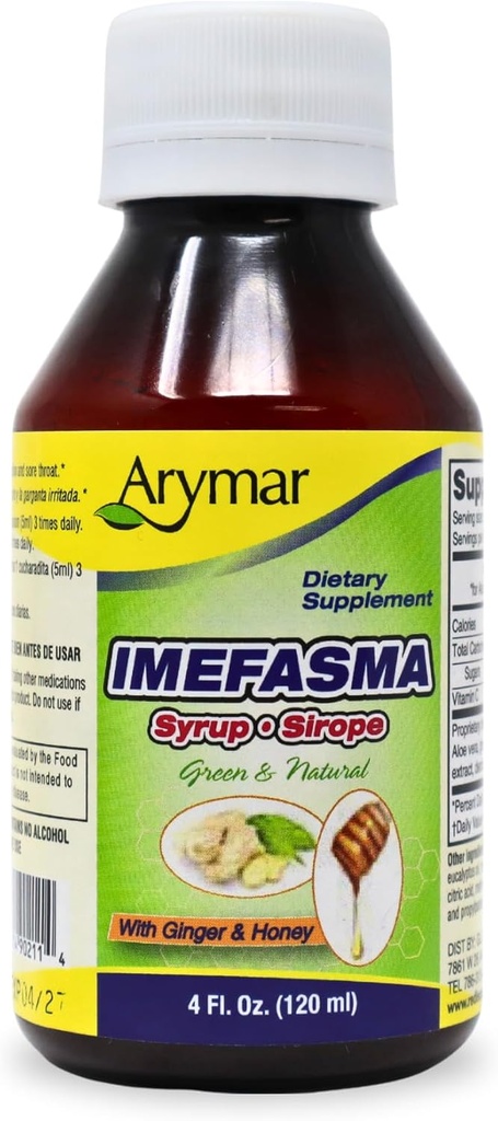 Arymar Imefasma z syropem Ginger & Honey Cough (4 oz) - delikatna ulga z naturalnymi składnikami