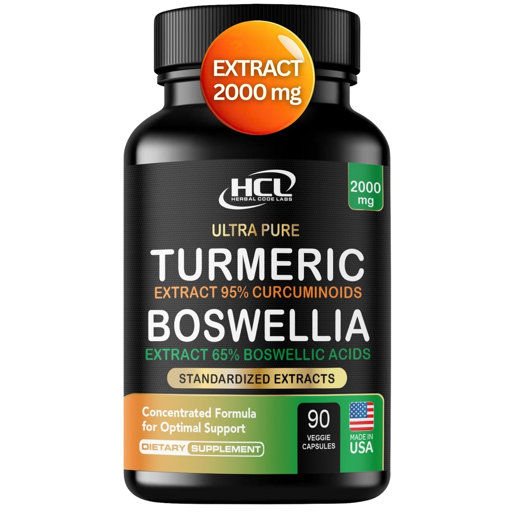 Turmeric Boswellia Extract Supplement 2000 mg - Extra Force Boswellia Serrata z kurkuminą Turmeric - 95% Curcuminoids with Boswellia Extract Capsules - Standaryzowana wysoka moc - Made in USA
