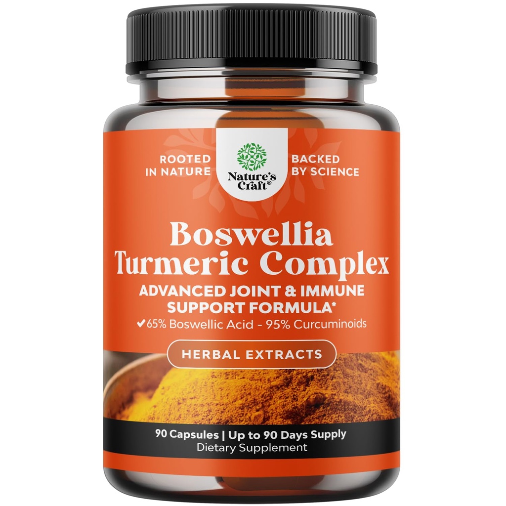 Boswellia Extract kapsułki z Turmeric - Advanced Immune Health Supplement - Turmeric & Boswellia Serrata kapsułki 500mg na serwowanie detox ciała i zdrowe połączenia - 90 Count