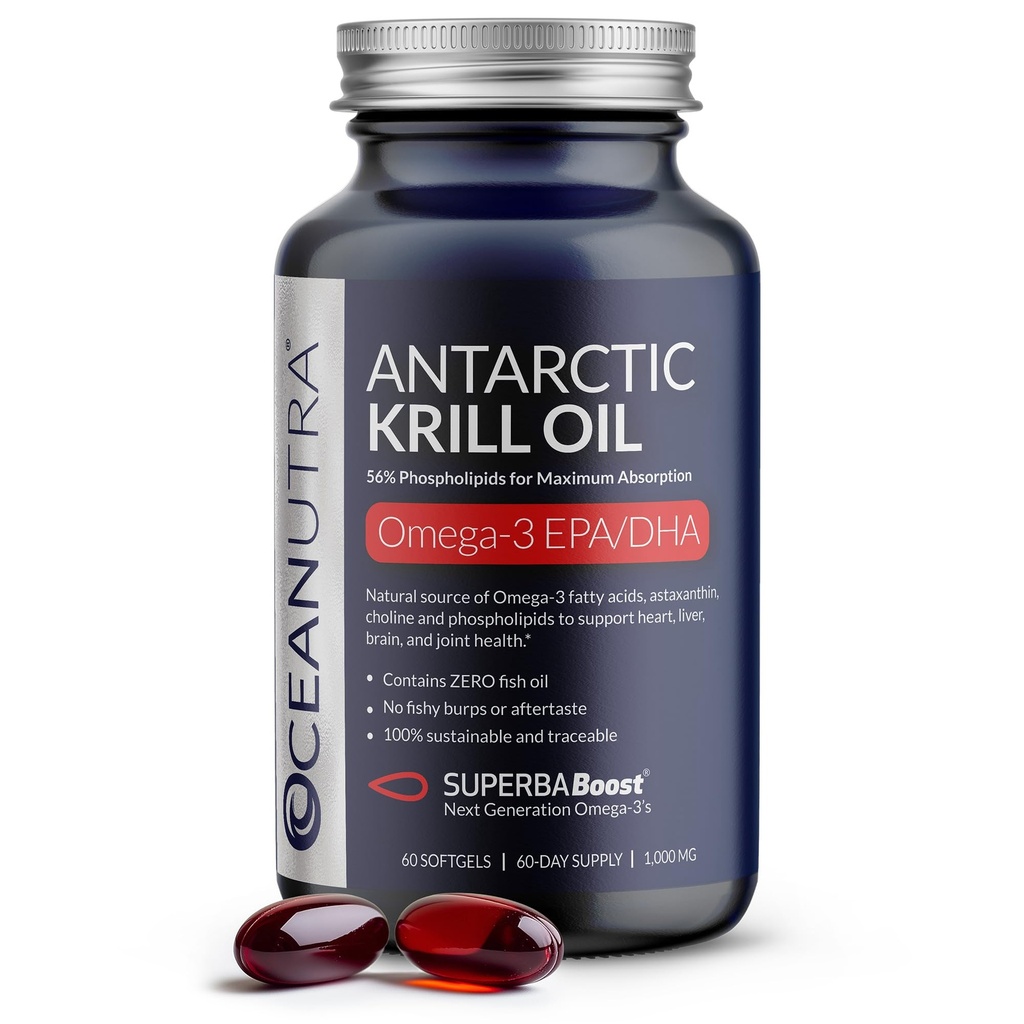 100% Czysty olej z kryla organicznego 1000mg, 60- Day, Suplement Omega 3, Najwyższe stężenie 56% fosfolipidów, Wild Caught, Zrównoważony Tracle Antarktyka Omega 3, Astaksantyna, Serce, No Fish Oil