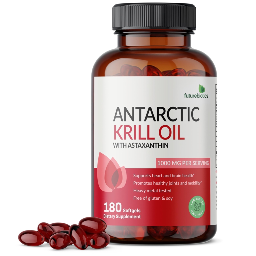 Futurebiotyka Oil kryla antarktycznego 1000mg z Omega- 3 EPA, DHA, Astaksantyną i fosfolipidami - 100% Czysty Premium Oil kryla ciężki metal Tested, Non GMO - 180 Softgels (90 Służenia)
