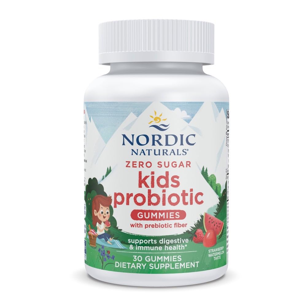 Nordic Naturals Zero Sugar Kids Probiotic Gummies - Strawberry Artermelon Flavor - 30 Gummies - Pomaga Digestive Wellness & Immune Health - Nie-GMO - Trzecia strona Tested - Wegan - 30 Służenia