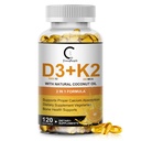 Suplement witaminy D3 K2 z witaminą D3 5000 IU, 200 μg Witamina K2 MK- 7 i naturalny olej kokosowy, na bazie roślin 2-1 Formuła dla kości, zębów, mięśni i immunologicznego wsparcia zdrowia, 120 kapsułki Softgel