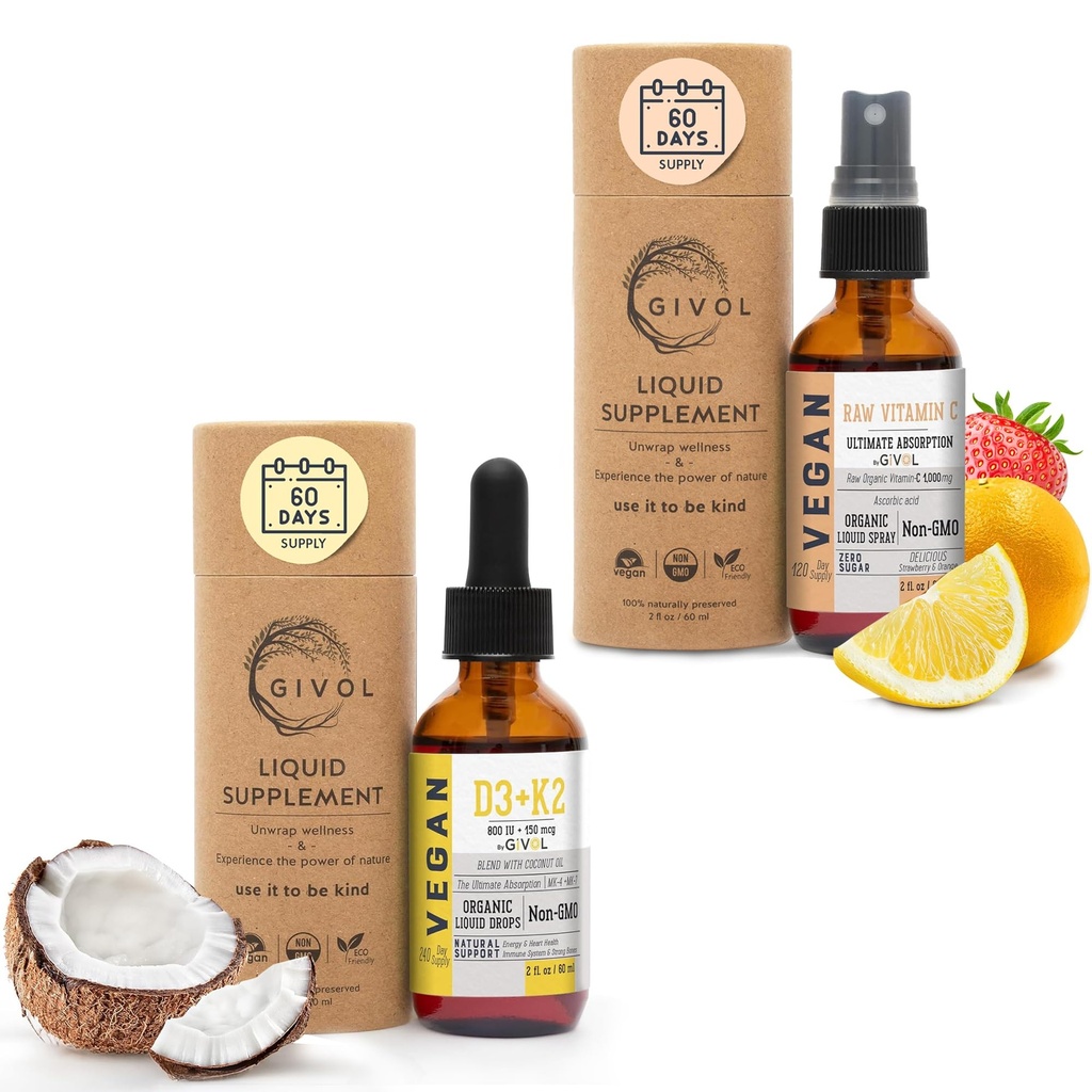Witamina D3 + K2 Krople płynne (MK4 i MK7) Organiczne Frakcjonowane olej kokosowy i witamina C Extra Siła Rozpylacz Mist: Codzienne Absorpcja Liquid Extract, Podstawowe wsparcie białka, Optymalizuje korzyści Wellness