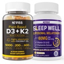 NEVISS Witamina D3K2 5000IU Gumiaki + Melatonina 60 mg dla dorosłych Bundle