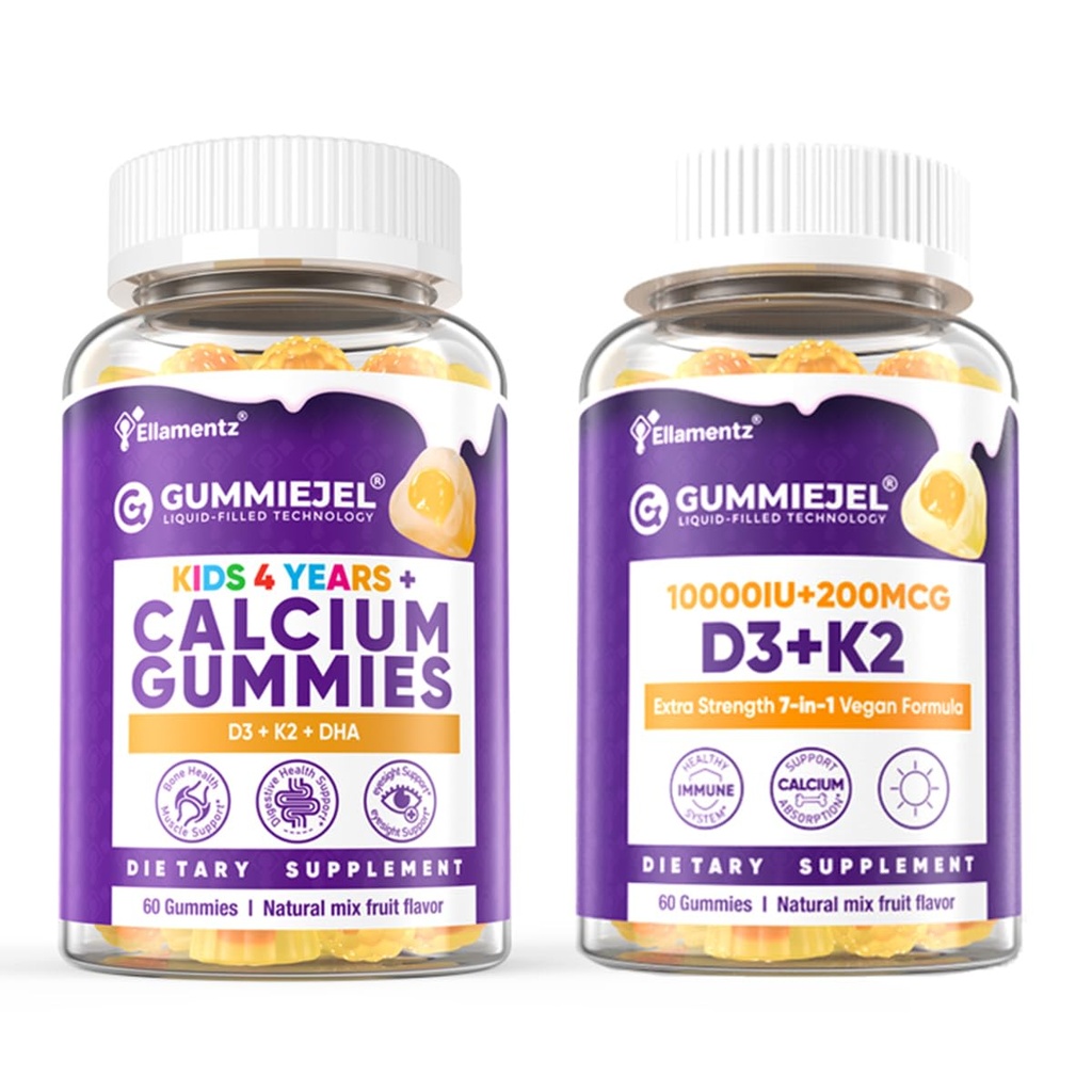 1 paczka dla dzieci Gumiaki wapnia + 1 paczka D3 K2 Gumiaki Witamina D3 10000 IU + K2 (MK7) 120mcg