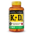 MASON NATURAL Witamina K2 + D3, 100, Day Supply, z wapniem do normalnej kości i mięśni Wsparcie, Tabletki