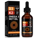 Daiasns Witamina D3 5000 j. m. & K2 (MK- 7) 120 µg 60 ml Krople z MCT Omega 3, Płynna witamina D3 & K2 Suplementy - 2 Miesiące Dostawy -Wspiera Kości, Zęby, Nastrój i System immunologiczny, Wchłanianie wapnia