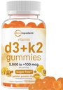 Micro Składniki Witamina D3 K2 Gummie, 120 Hrabia 124; 5000 IU Witamina D + 100 μg K2 MK- 7 Bilans 124; Kość, Immune & Heart Health Supplements * 124; Sugar Free Golden Passion Fruit Flavor 124; Non-GMO, Gluten Free