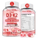 Witamina D3 K2 Gummies 10000 j.m. z 500mg wapnia Magnezu Zinc Gummy Sugar Free ADK + witamina B12 Suplementy dla kobiet i mężczyzn kości, Mięśnie, Łyżeczka tytoniu Flavor - 60 Gummies - 30 Służenie