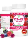 Lunakai USA Made Witamina D3 K2 Gummies z wapniem - 3- in-1 Daily Vegan Suplement dla kości i wsparcia immunologicznego dla kobiet, mężczyzn i dzieci, 60ct