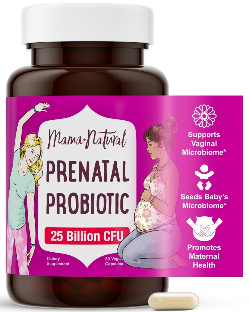 Mama Naturalne Probiotyki Prenatalne dla kobiet - Gut & Immune Support dla ciąży, Karmienie piersią i Postpartum * 124; 25 Miliard CFU, 12 Szczepy Probiotyczne i Prebiotyczne Mieszanka do wspierania mamy i dziecka