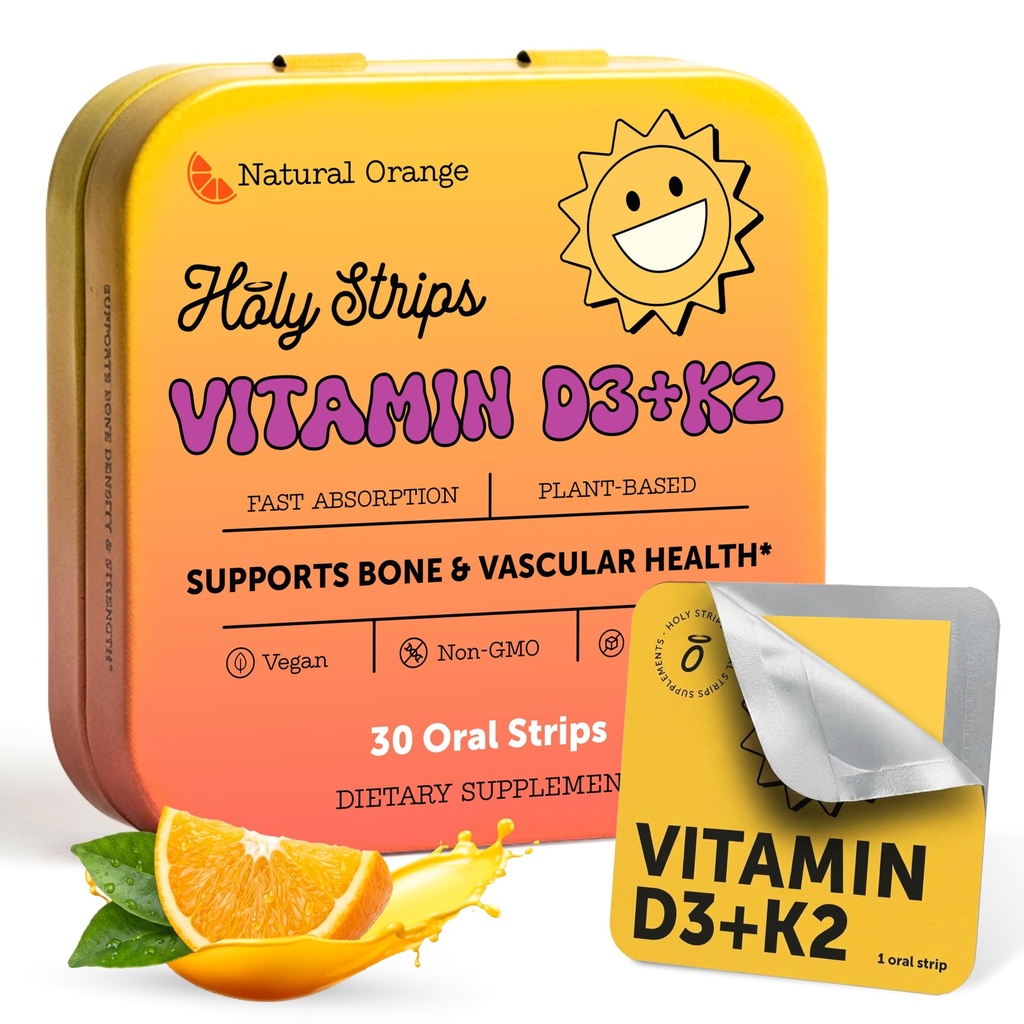 Witamina D3 K2 Suplement 5000 IU - Szybkie Absorbujące Doustne Paski dla Zdrowia Kości i Serca - Witamina D K2 Wzór bazujący na Plancie - D3K2 - Wysoka Moc Vitamina D3 con K2- Non GMO - Bez cukrów (30 Count)