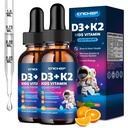 2PCS Witamina D3 K2 Krople dla dzieci - Płynny suplement z magnezem do absorpcji wapnia, Joint Health, Zęby i Serce - Non-GMO, Wegan, Orange, 4 Fl Oz - Dzieci w wieku 4 +