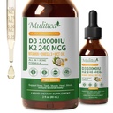 2 Pack Organiczna witamina D3 K2 Liquid 10000 j.m. w / wegan Omega-3 & olej kokosowy MCT - Maksymalna moc suplement witaminy D, bez wypełniaczy, Non-GMO K2 jako MK7 dla kości, mięśni i wysokiej Absorpcji- Fl Oz