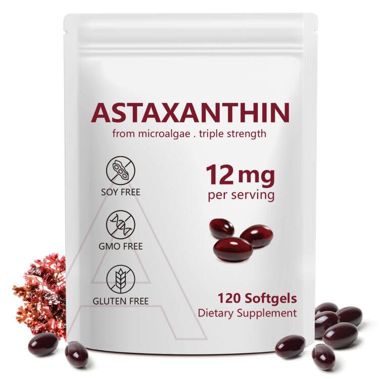 Astaksantyna 12 mg, 120 Softgels, 4 Supply Miesiące, Premium Astaksantyna Antyoksydanty Suplementy z przeciwutleniaczem Aktywność, Wspiera oko, Immune, Joint, Zdrowie skóry, Wewnętrzny obieg