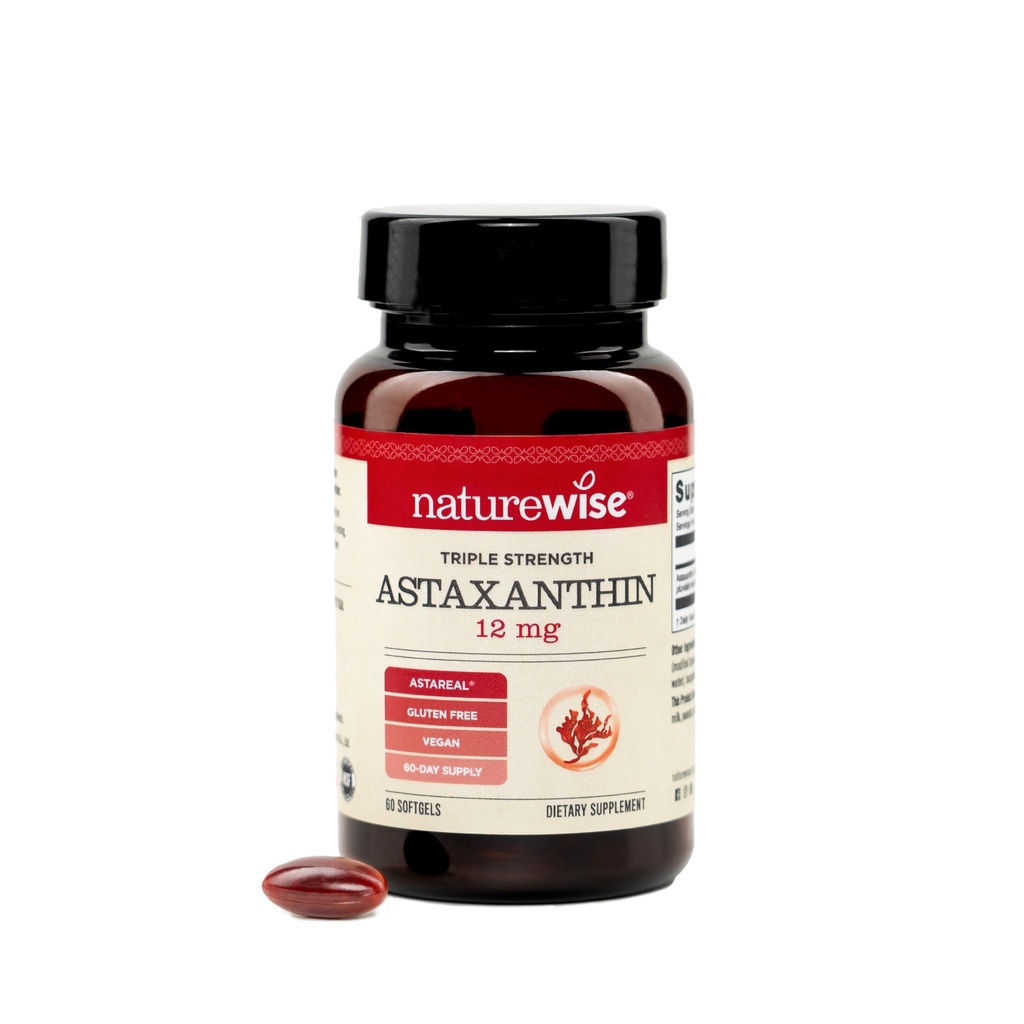 NatureWise Triple Strength Astaxanthina 12 mg z AstaReal ® - Vegan Antioksydant Supplement z organiczny olej kokosowy - NSF Certified gluten Free, Non-GMO - 60 Softgels [60 Day Supply]
