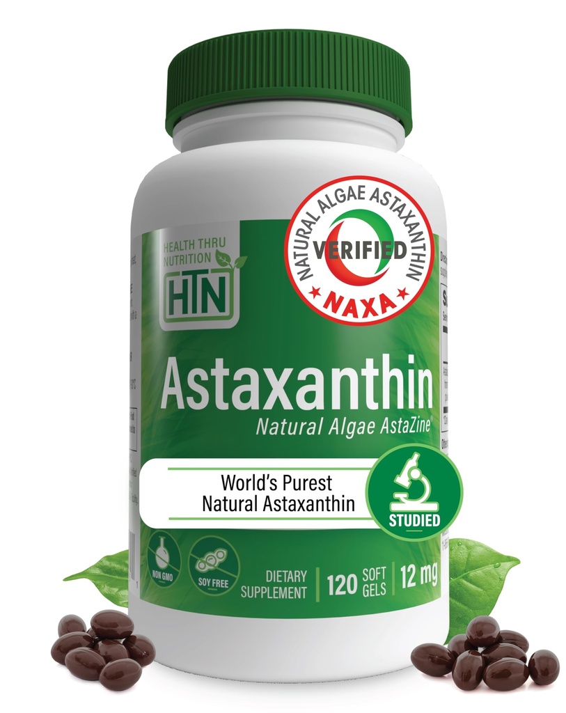 Zdrowie Thru Nutrition Astaksantyna Potrójne Siła 12mg Suplement 120 Softgele 124; AstaZine z Algae Organicznie Hodowane w Prisztine Himalayan Woda 124; Wsparcie skóry i wizji