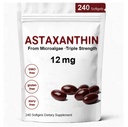 Astaksantyna 12 mg, Premium Astaksantyna Suplementy przeciwutleniające z aktywności przeciwutleniającej, Wspomaga oko, immunologiczne, Zdrowie skóry, Wewnętrzne Circulation- 240 Softgels