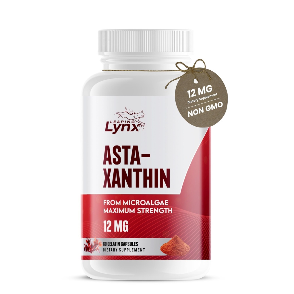 Astaksantyna 12mg - Suplement przeciwutleniający dla skóry, oczu i zdrowia komórkowego 124; 60 Kapsułki (60- Day Supply) 124; Natural Microalgs Extract for Recovery, Immunity, & Anti- Aging Support