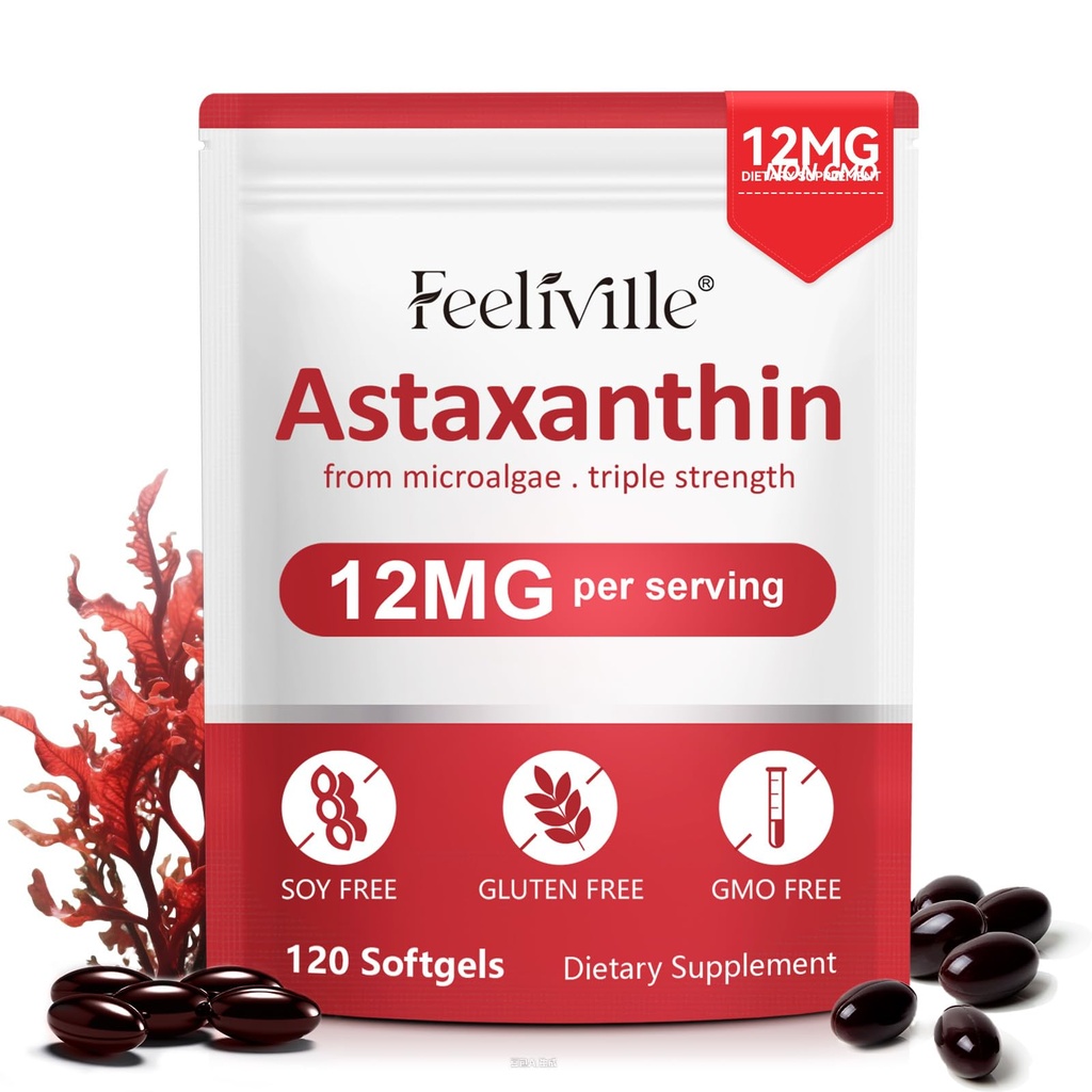 Astaksantyna 12mg, 120 Softgels, 4 Miesiące Dostawy 124; Premium Astaksantyna Antyoksydanty Suplementy 124; Świeże Mikroalgi Źródło 124; Wspiera Oko, Wspólne, Wewnętrzne krążenie, Zdrowie skóry