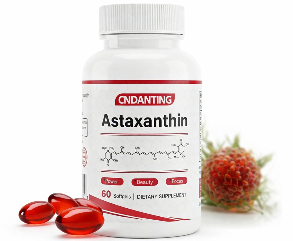 Astaksantyna 12 mg Softgels, Naturalna Astaksantyna z Haemococcus Pluvialis Mikroalgi, Przeciwutleniacz Wsparcie dla zdrowia skóry i oczu, Oil - Opierając się na lepszej absorpcji, 60 Softgels, 30- Day Supply