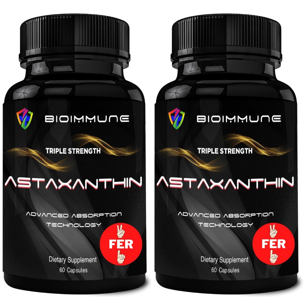 Bioimmunologiczne 2 Pack Triple Strength AstaQuil ™ Astaksantyna 12 mg Zwiększona absorpcja, 120 Softgels w / organiczny olej kokosowy. Potężny przeciwutleniacz do oczu, stawów i zdrowia serca
