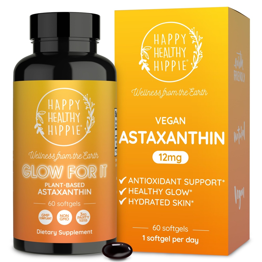 Astaksantyna Suplement 12mg do 124; Antyoksydant bazujący na plancie do nawadniania skóry, Elastyczność i Promieniowanie Glow 124; Od Algae Extract do 124; Non-GMO, Wegan, Made in USA 124; 2 Miesiąc dostaw, 60 Softgels