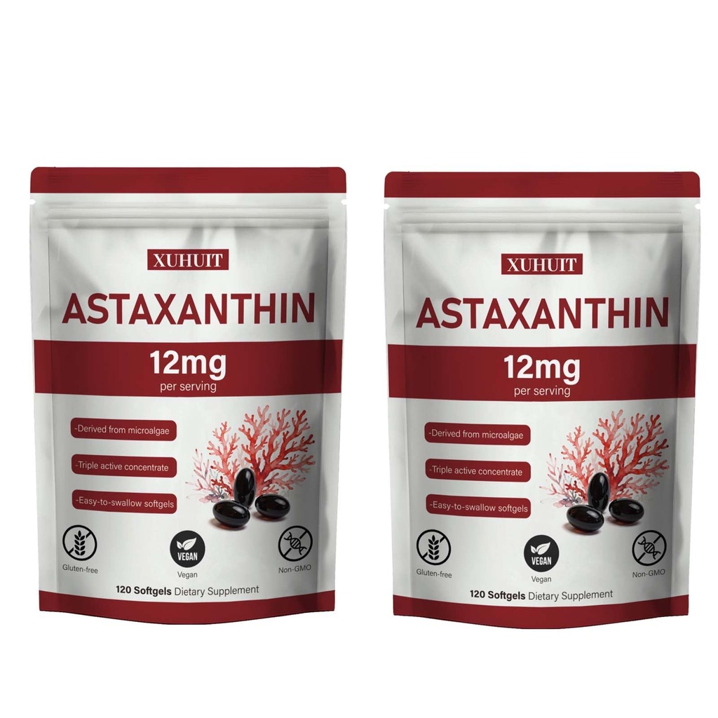 Astaksantyna 12 mg Softgels 124; Natural Algae- Derived Botanical Extract (Haemotococcus pluvialis) 124; Easy Swallow, Non-GMO, 120 Count per Bag (2)