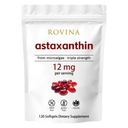 Rovina Astaxanthina 12 mg Softgels • Potężny naturalny przeciwutleniacz do wspomagania komfortu oczu, Witalność skóry i zdrowie immunologiczne • Gluten Free • 120 Ziarno