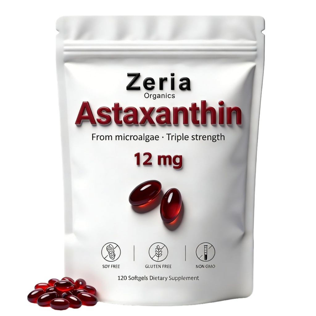 Astaksantyna 12 mg, Natural Astaksantyna Suplementy Algae, 120 Softgels (1 worek)