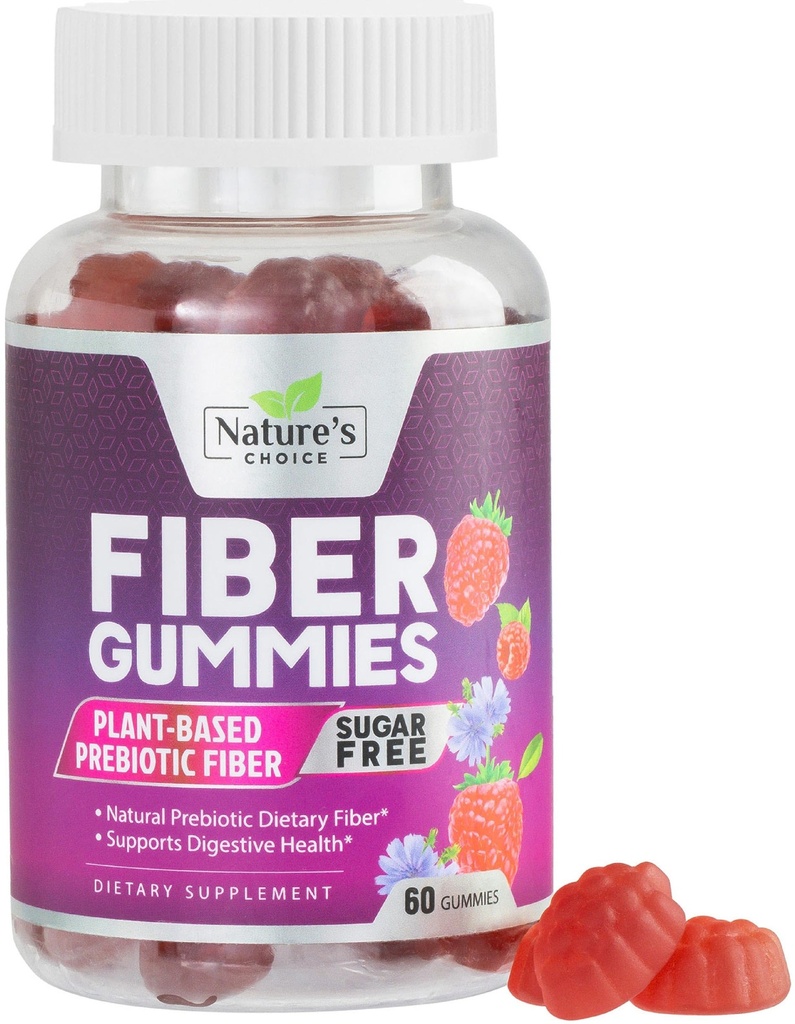 Fiber Gummies dla dorosłych, Sugar Free Daily 4g Gummy Fiber Supplement, Prebiotic Gummy Digestive Health Support - Plant Based Soluble Chews, Prebiotics Supports Regularność i trawienie - 60 Gummies