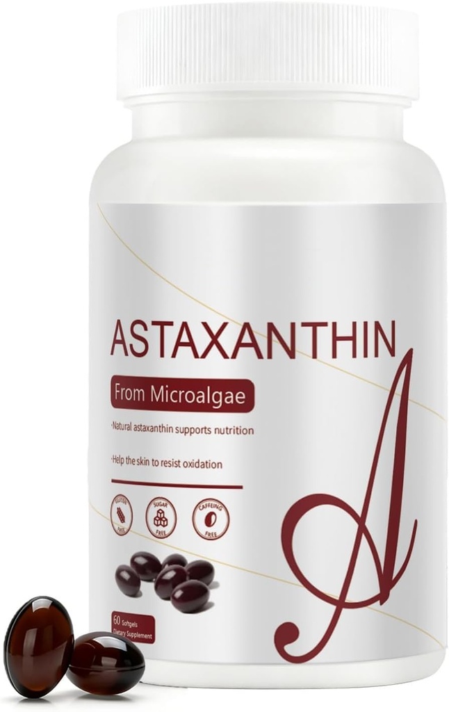 Astaksantyna w dawce 124mg; z naturalnych mikroalg w dawce 124; 60 Softgels (2- Month Supply) 124; Easy to Swallow, Non-GMO, Soy- Free