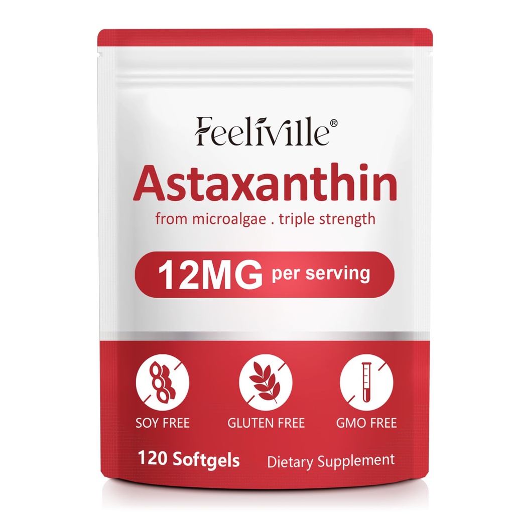 Premia Astaksantyna Suplementy 12mg 120 Softgels, Astaksantyna Antyoksydant Suplement do oczu, skóry, stawów, Mózg, Świeże mikroalgi Źródło dla zdrowia serca i układu immunologicznego