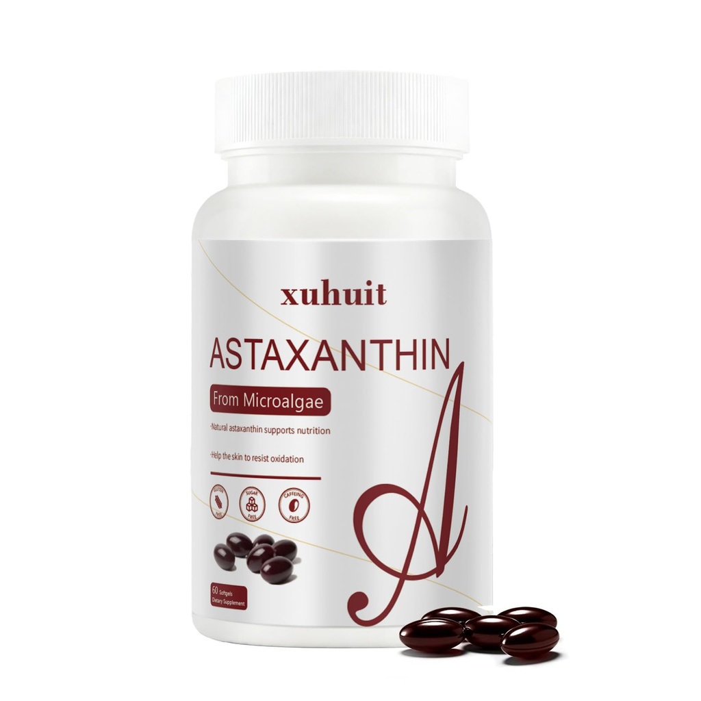 Astaksantyna 12 mg 60 Softgels, Natural Antioksydant Supplement from Microalgs, Non-GMO, Soy Free, Supports Skin Health, Easy to Swallow Softgels, 2 Month Supply (1)
