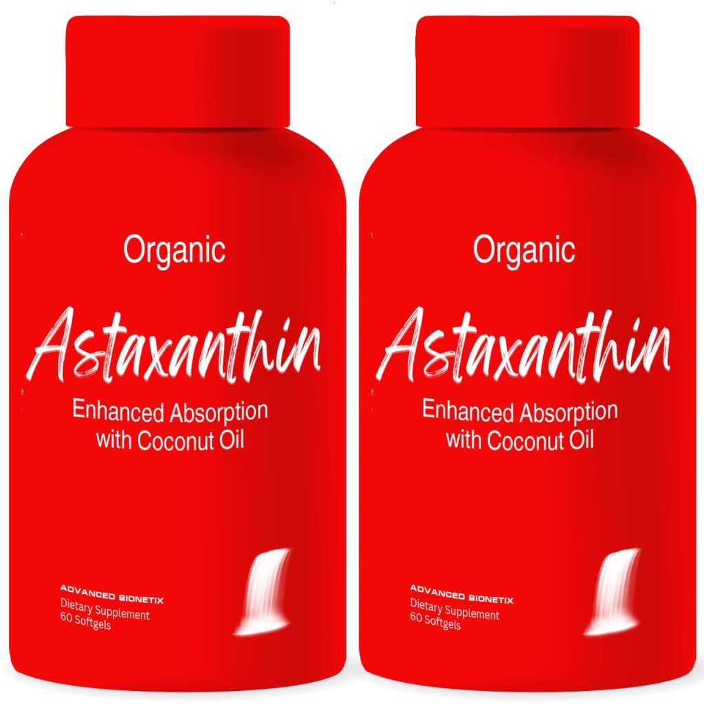 Zaawansowany Bionetix 2 Pack Triple Strength AstaQuil ™ Astaxanthina 12 mg Wysoka Biodostępność Formuła, 120 Softgels Organic Coconut Oil for Enhanced Absorption. Potężny przeciwutleniacz Eye Joint Heart Health