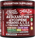 Czysta Nutra Astaksantyna 12 mg Suplement do likopenu z witaminą A C D3 E, L- Tyrozyna, Selen, Flax, Nasiona winogron, Gotu Kola, Amla, Czarny pieprz, 90 Kapsułki złożone Veggie