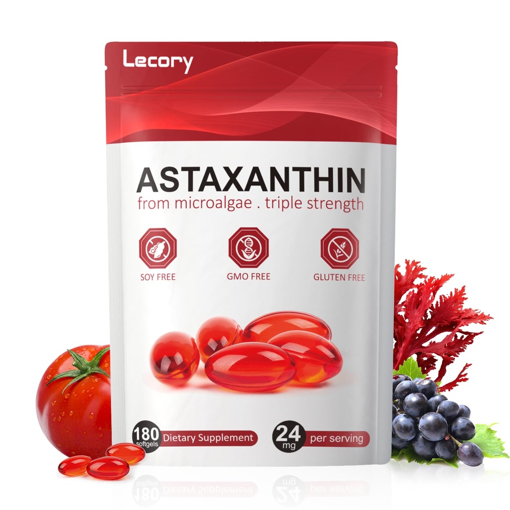 Astaksantyna 24mg, 180 Softgels 124; 6 Miesiące dostaw Premium przeciwutleniacza 124; Potrójne siły dla oczu, immunologiczne, Skóra & Circulation Wsparcie 124; Łatwe do połykania, Non-GMO, Soy Free