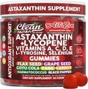 Czysty Nutraceuticals AstaZen Astaxanthin Gummies 12 mg - z likopenem, witaminami A C D E, L- Tyrozyną & Selenium - Gummeje wspomagające przeciwutleniacze - 60 Count