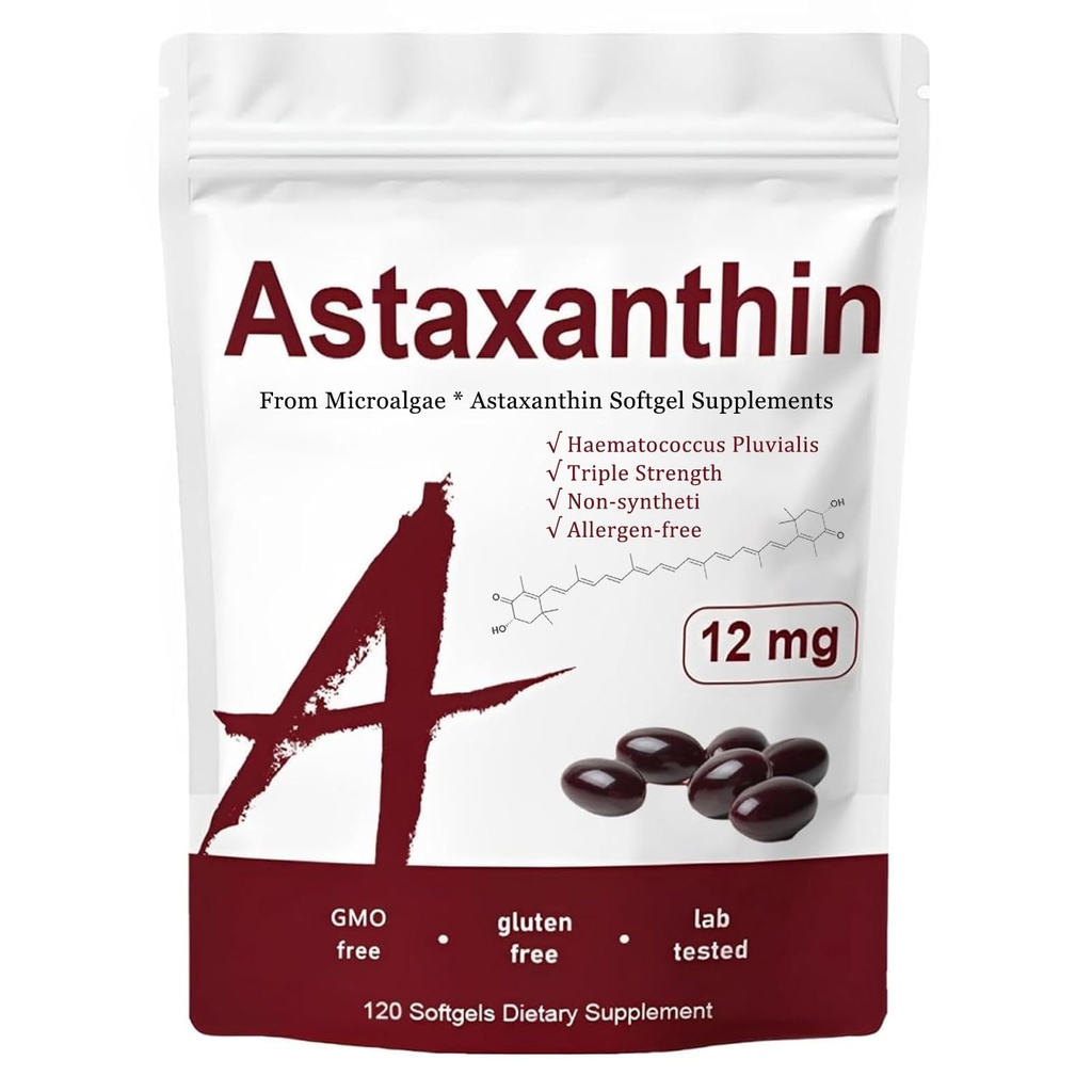 Astaksantyna 12 mg, Potrójne Siła Witaminy skóry dla kobiet z aktywność przeciwutleniacza, Wspiera immunologiczne, Skóra, Oko i Wspólne Zdrowie, Promowanie cyrkulacji wewnętrznej, Smak czekolady, 120 Służenie