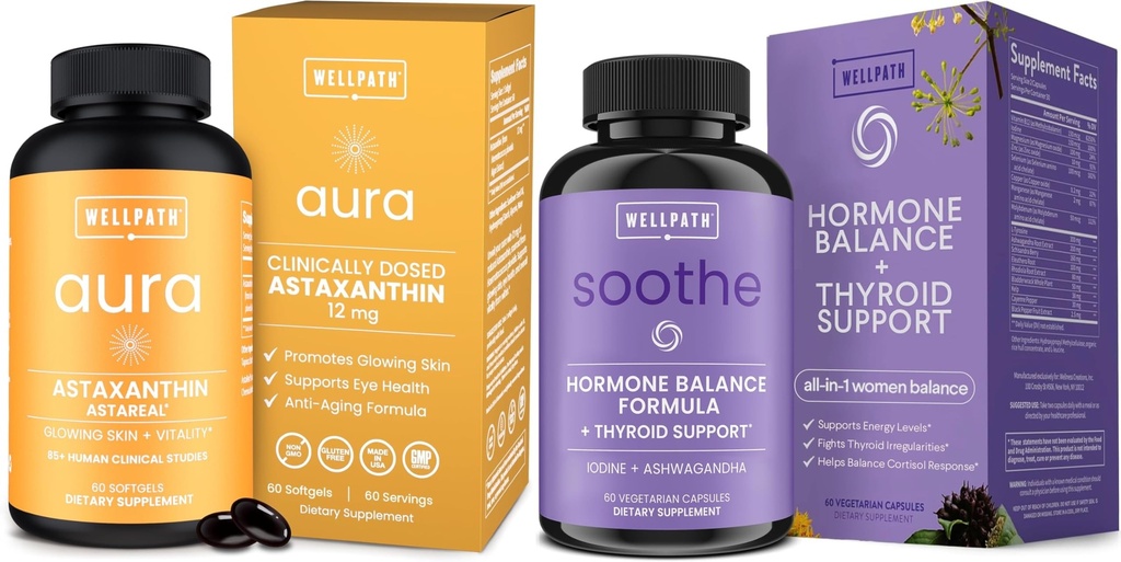 WellPath Astaksantyna 12 mg - Naturalne Astaksantyny Suplementy z mikroalg i soothe Hormon Równowaga dla kobiet + Cortisol Suplementy dla kobiet 124; Wsparcie dla tarczycy, Wsparcie nastrojów