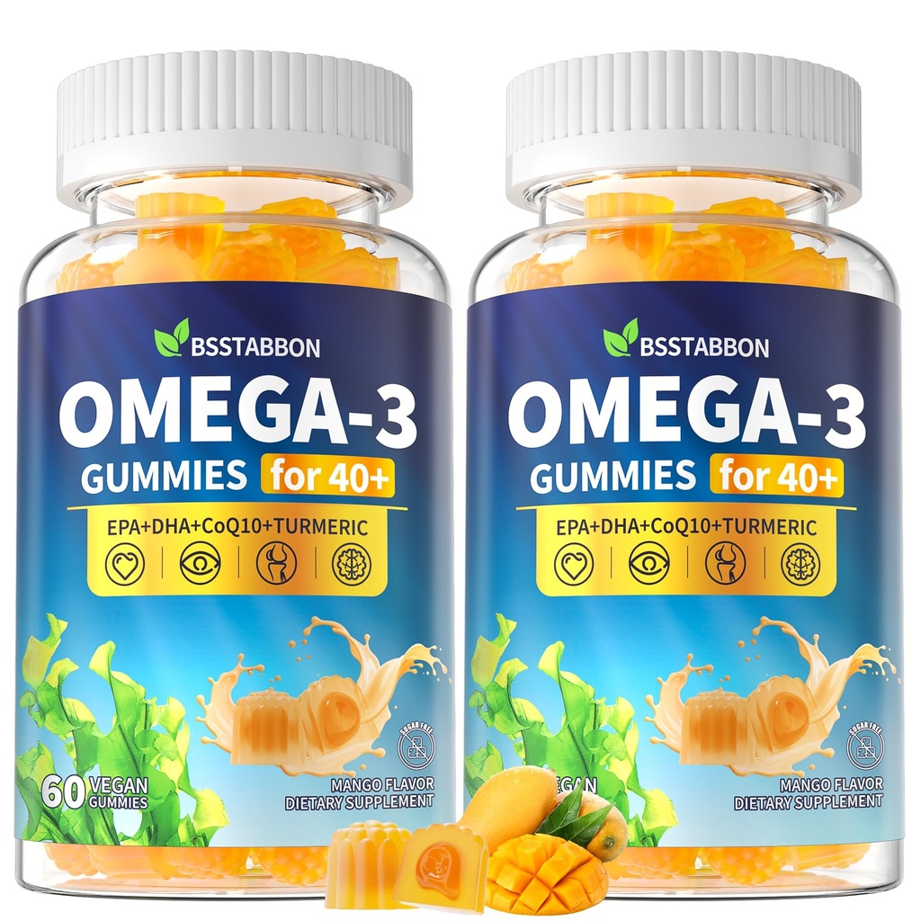 Suplement Gummies Omega-3 dla dorosłych 40 +: 1280mg Vegan Omega3 Kwas tłuszczowy DHA EPA z witaminą D3 K2 Turmer cynku dla ogólnego wsparcia zdrowia - alternatywa oleju rybnego dla kobiet (120Count)