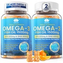 Fish Omega 3 Gummies 1500mg dla dorosłych - Potrójne siły z EPA & DHA, COQ10, Red Yeast Rice - Wild Caught Omega 3 Kwasy tłuszczowe Suplementy dla Hregar- t & Mózgu - Cukier wolny, Burless, 120